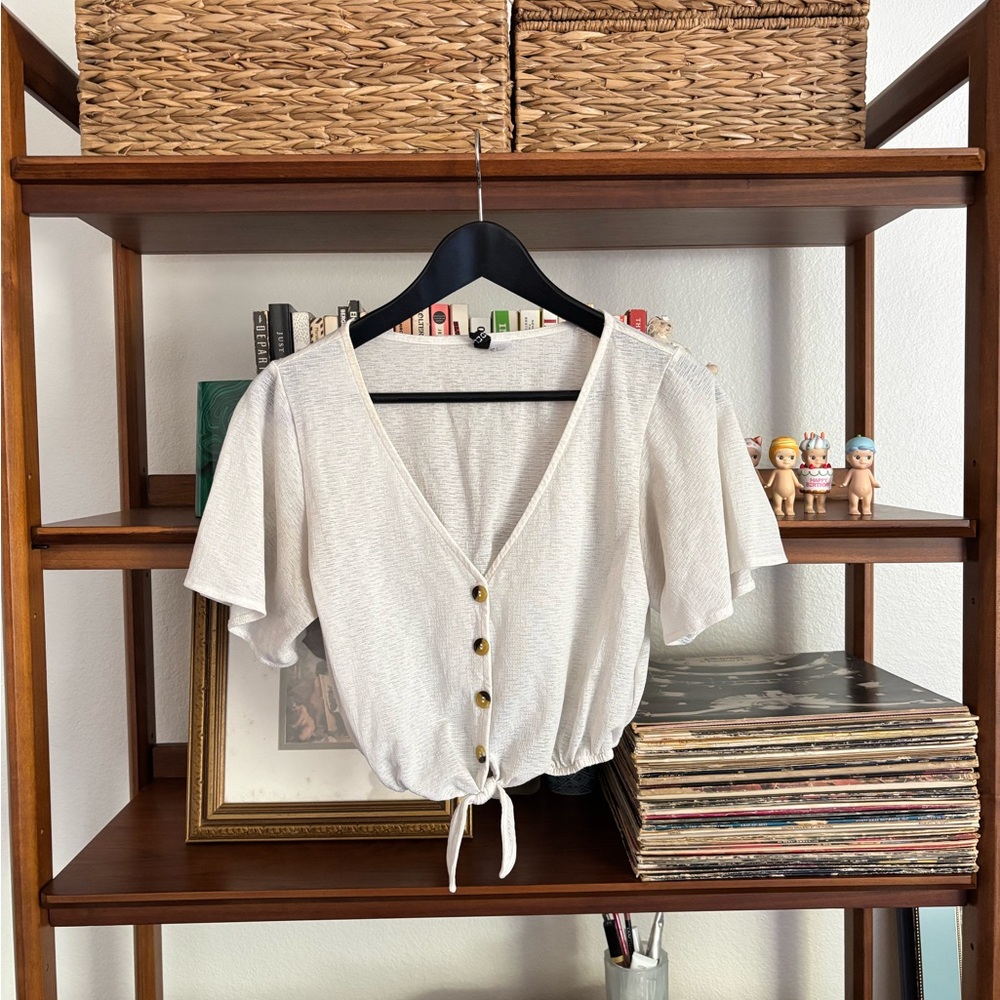 Princess Polly Cream Tie-Front Button Crop Top